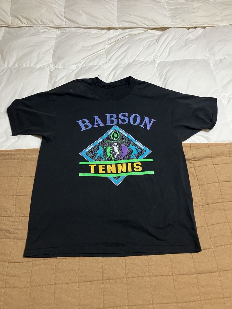 Vintage Babson Tennis Shirt Y2K Mens XL Short Sleeve 2000s Black Graphic Tee