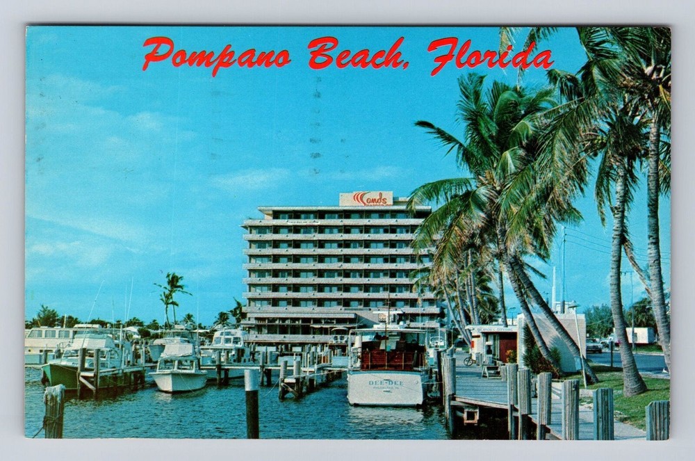 Pompano Beach FL-Florida, Yacht Basin, Vintagecard