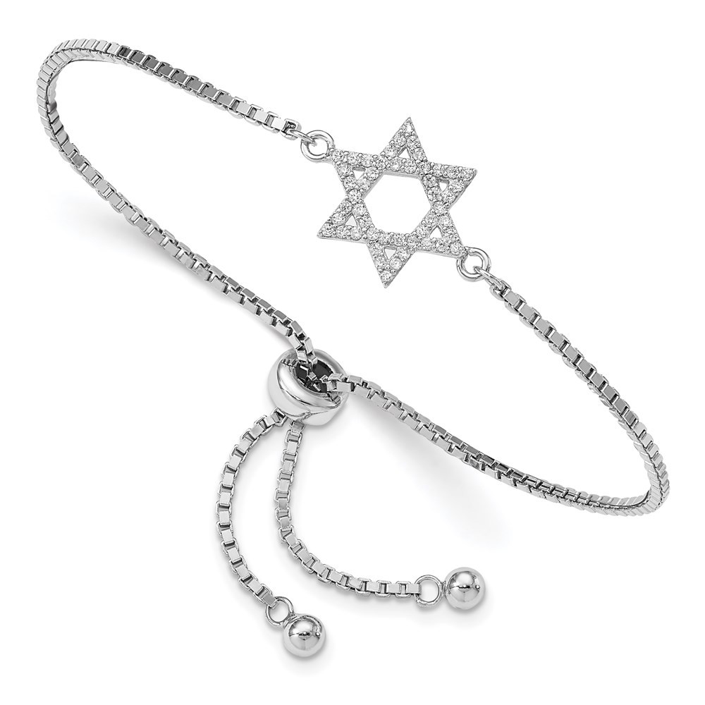 Sterling Silver Cubic Zirconia Star of David Adjustable Bracelet 9.75