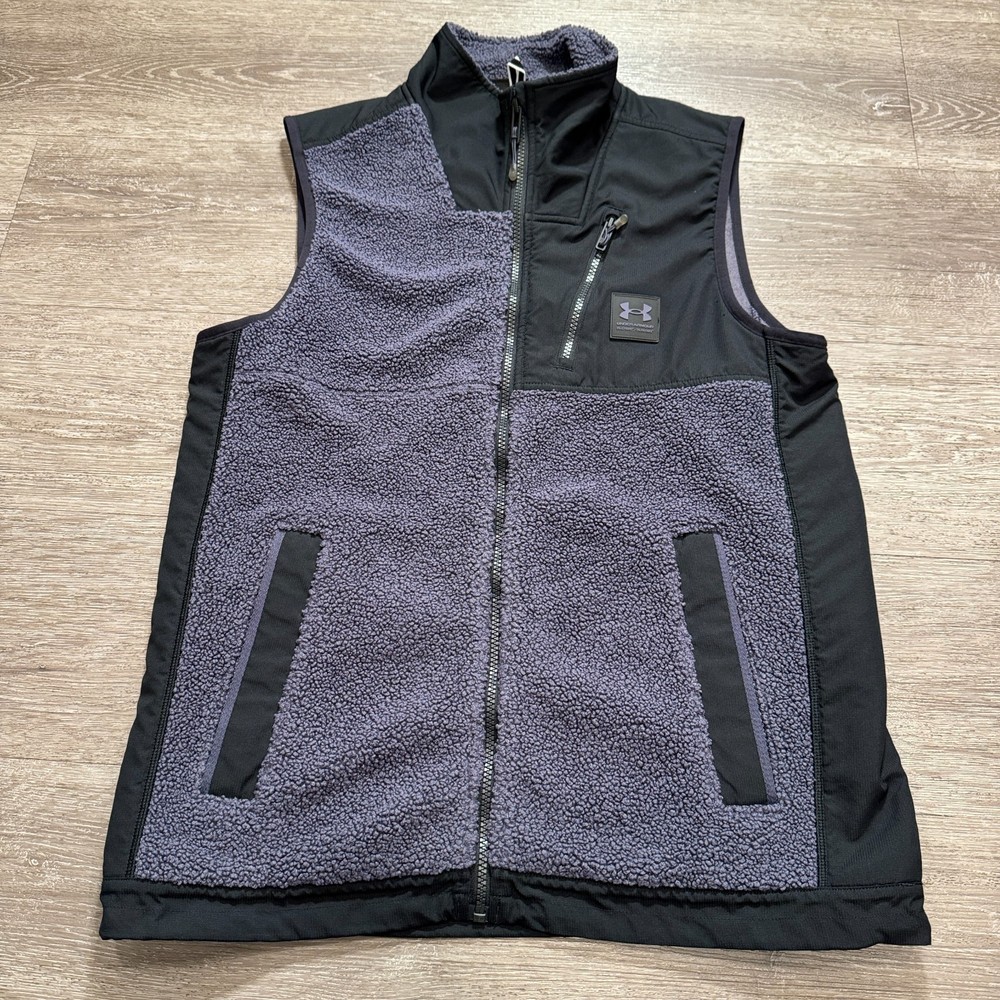 Under Armour Mens Medium Black Purple Fleece Full Zip Vest