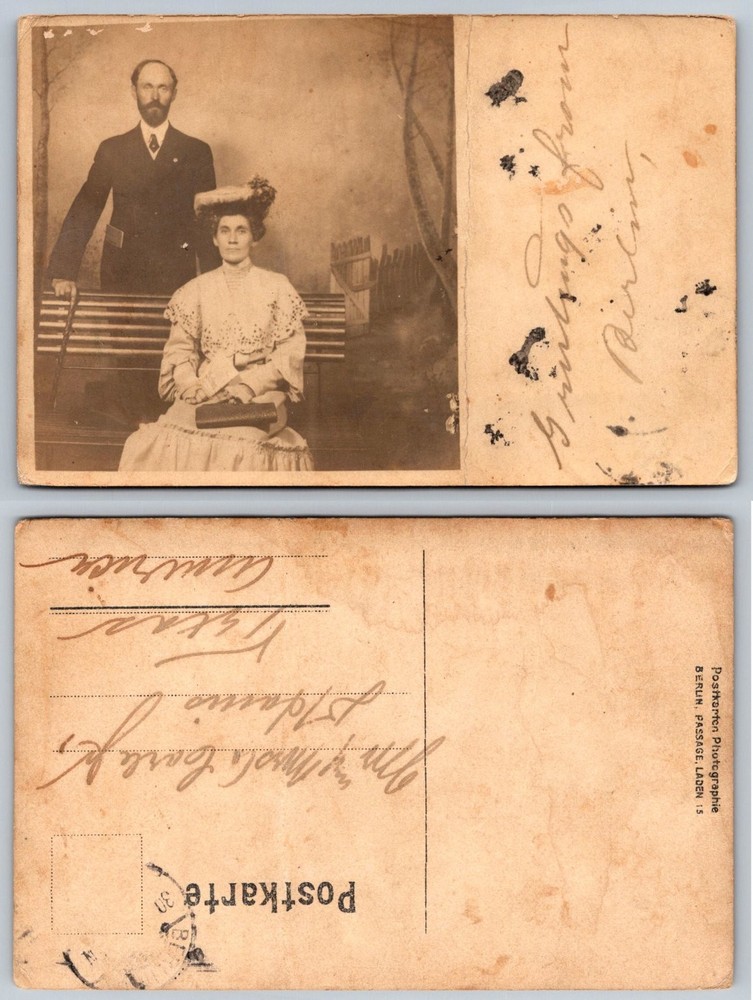 RPPC Berlin Studio Portrait Postcard German Couple Victorian Edwardian Era