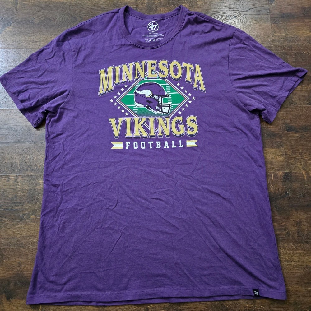 47 Brand Mens Minnesota Vikings Football T-Shirt Purple XXL NFL Graphic Tee
