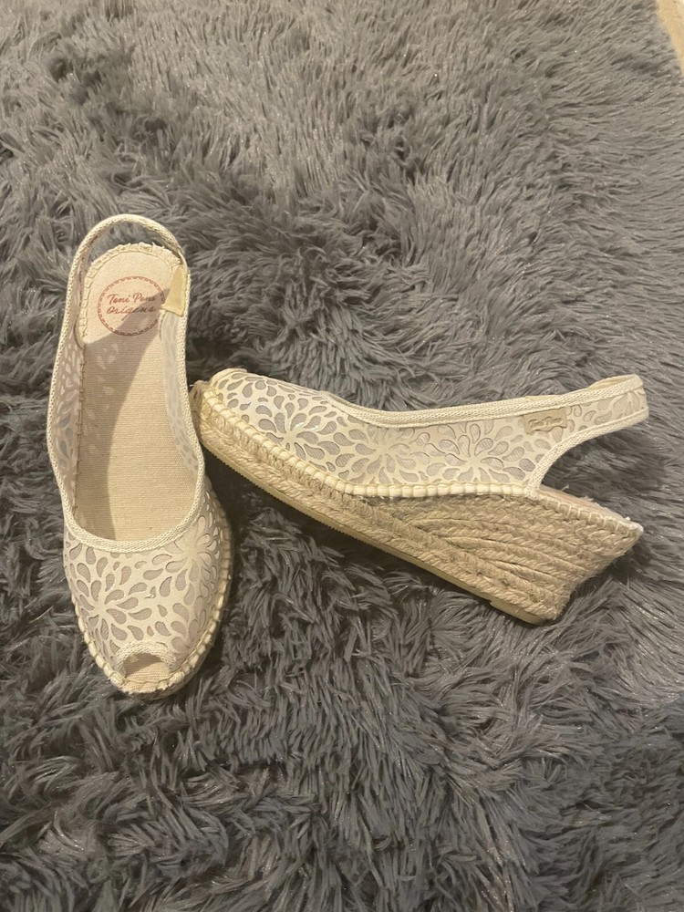 Toni Pons Origins beige peep toe espadrille wedges UK6