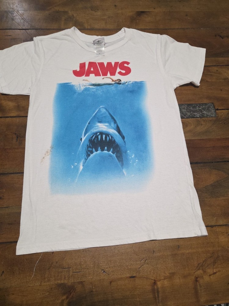 Jaws Movie Poster Graphic T-Shirt White  Streetwear Size MFlawed