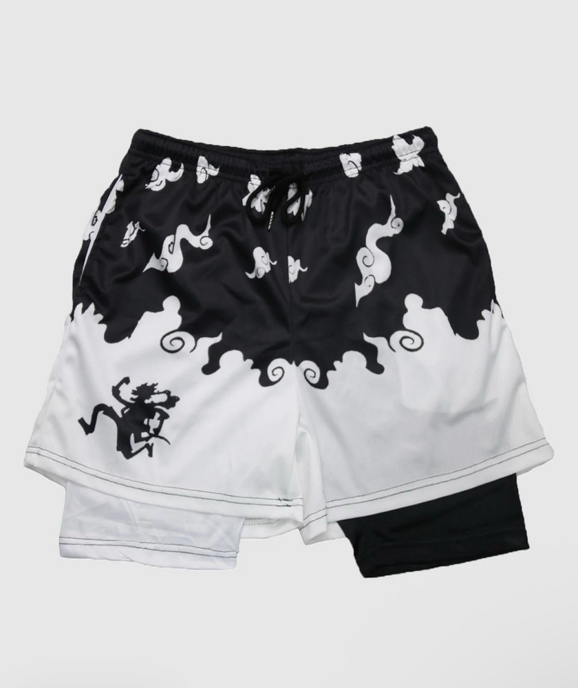 Men's Anime Graphic Athletic Shorts Black White Polyester Drawstring