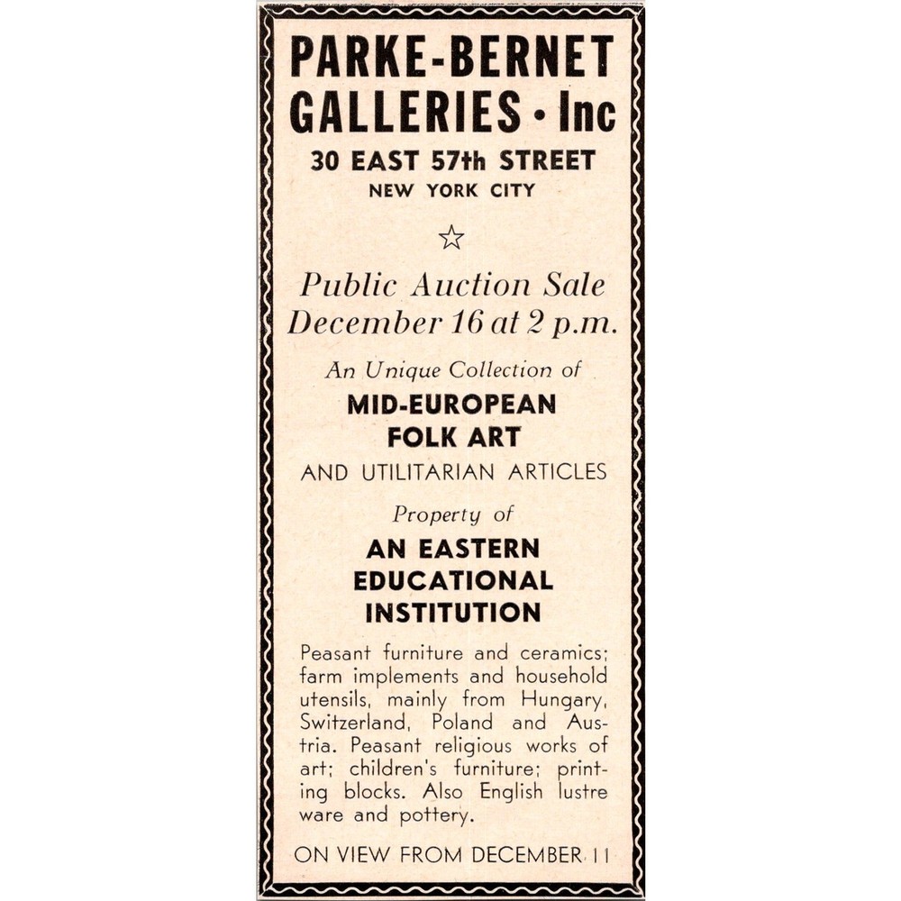 Parke-Bernet Galleries Inc Public Auction Sale New York City 1943 Ad SAJ5-3