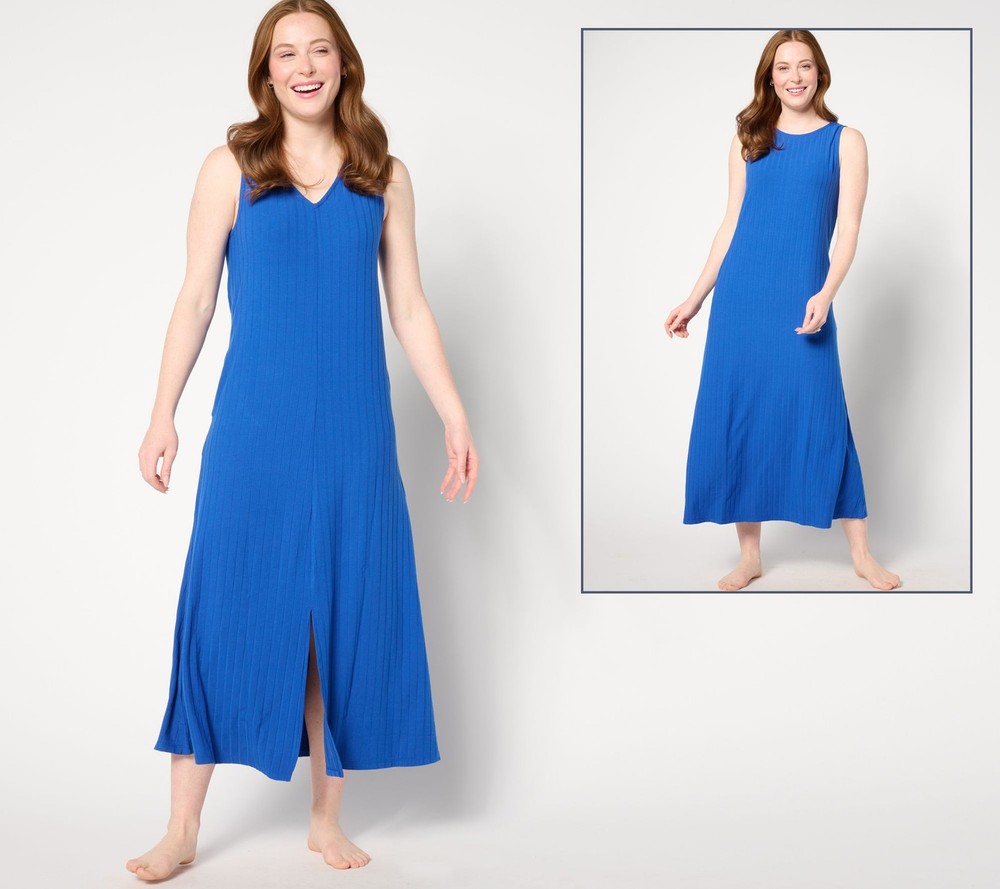 Cuddl Duds Women's Dress Sz XS Wide Rib -Way Round to V-Neck Tank Blue A637436