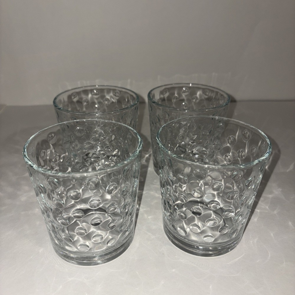 Libbey Awa Clear Double Old Fashioned Glass Heavy Vintage Set Of 4 Polka Dot