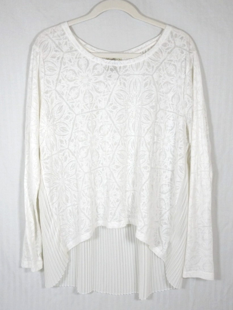 Women's Ariat White Semi Sheer Floral & Accordion Pleated Long Sleeve Blouse 2XL