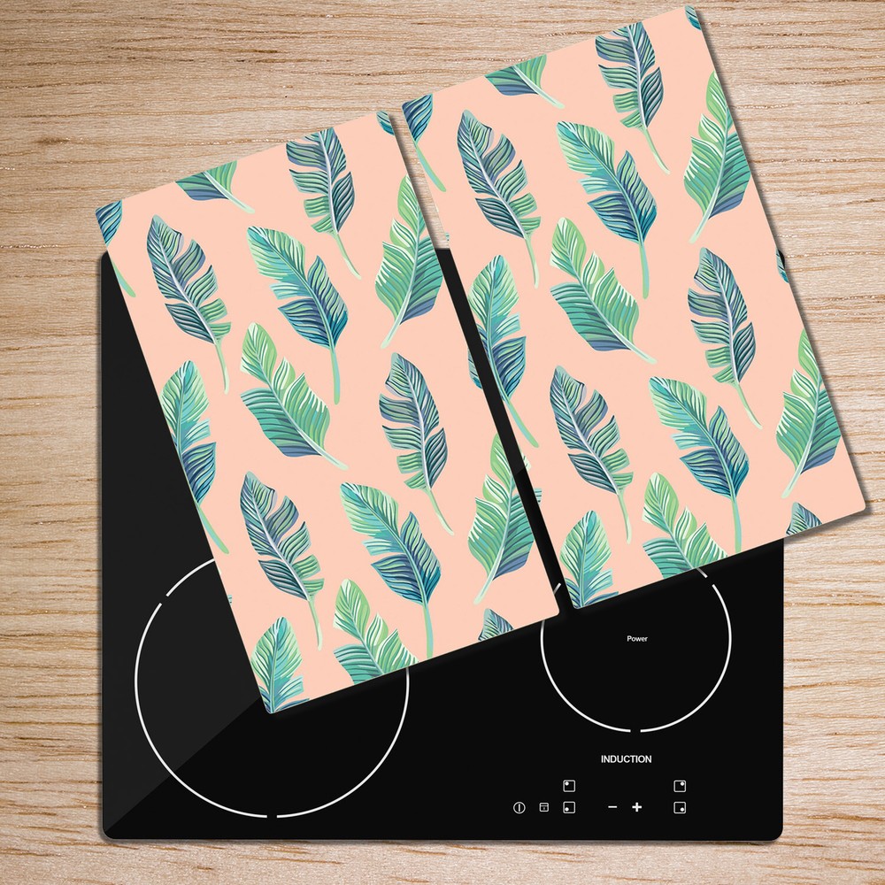 Glass Worktop Saver Kitchen Green leaves peach Exotic tropical Colourful 2x30x52