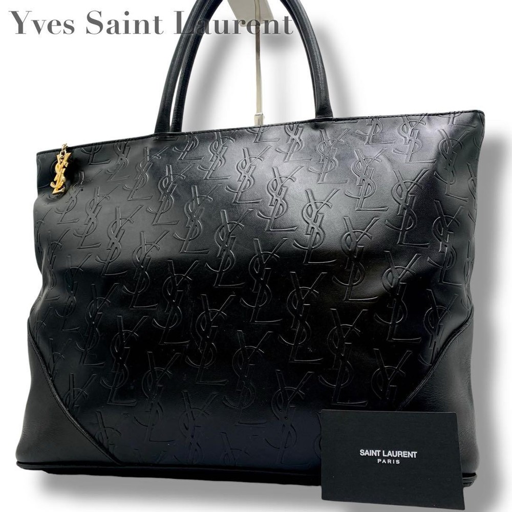 Yves Saint Laurent Paris Black Leather A4 Tote Bag Authentic From Japan