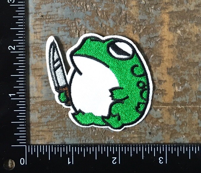 KILLER FROG Green Frog Knife Toad Amphibian Funny Embroidered Iron-On Patch