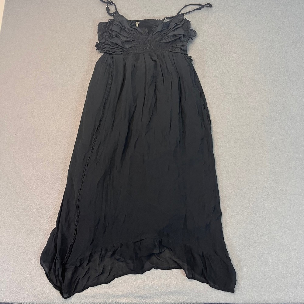 ANTHROPOLOGIE Butterfly Midi Dress Womens Sm Flowy Blk Modal Halter Ruffle Boho