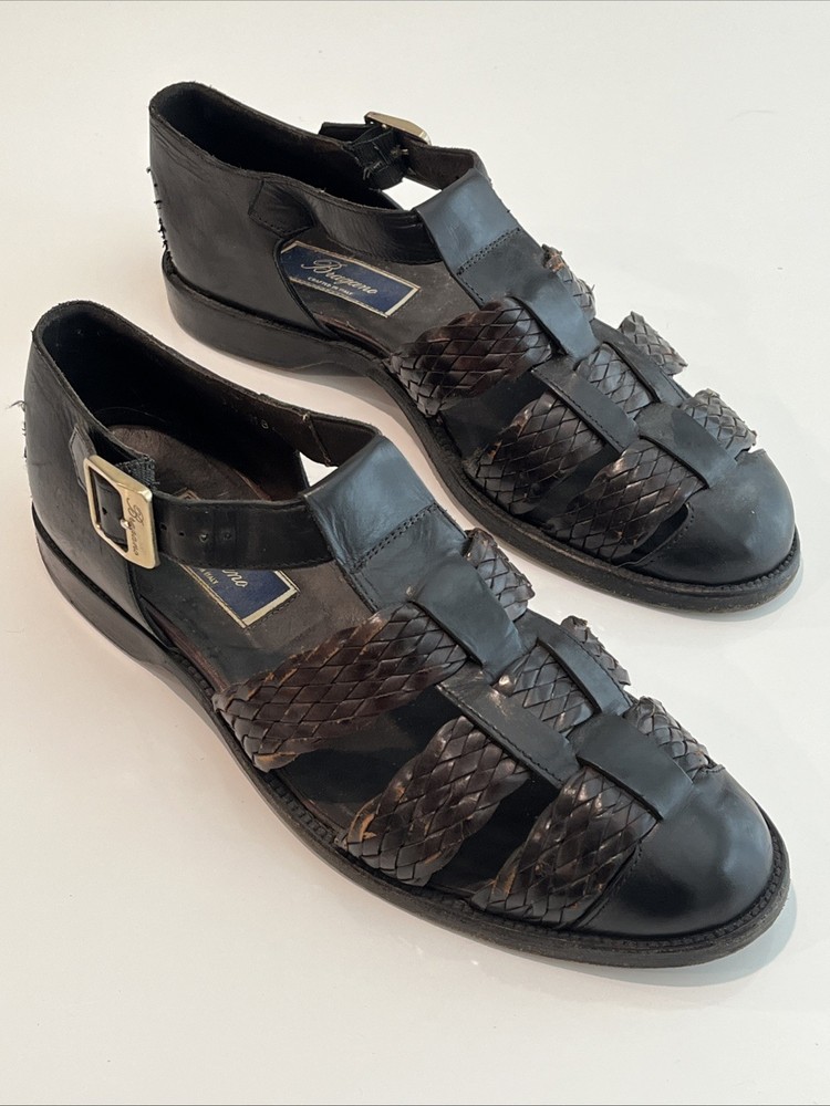 Bragano Men’s Size 9.5 Italian Weaved Leather Sandals: Crafted In Italy. Vintage