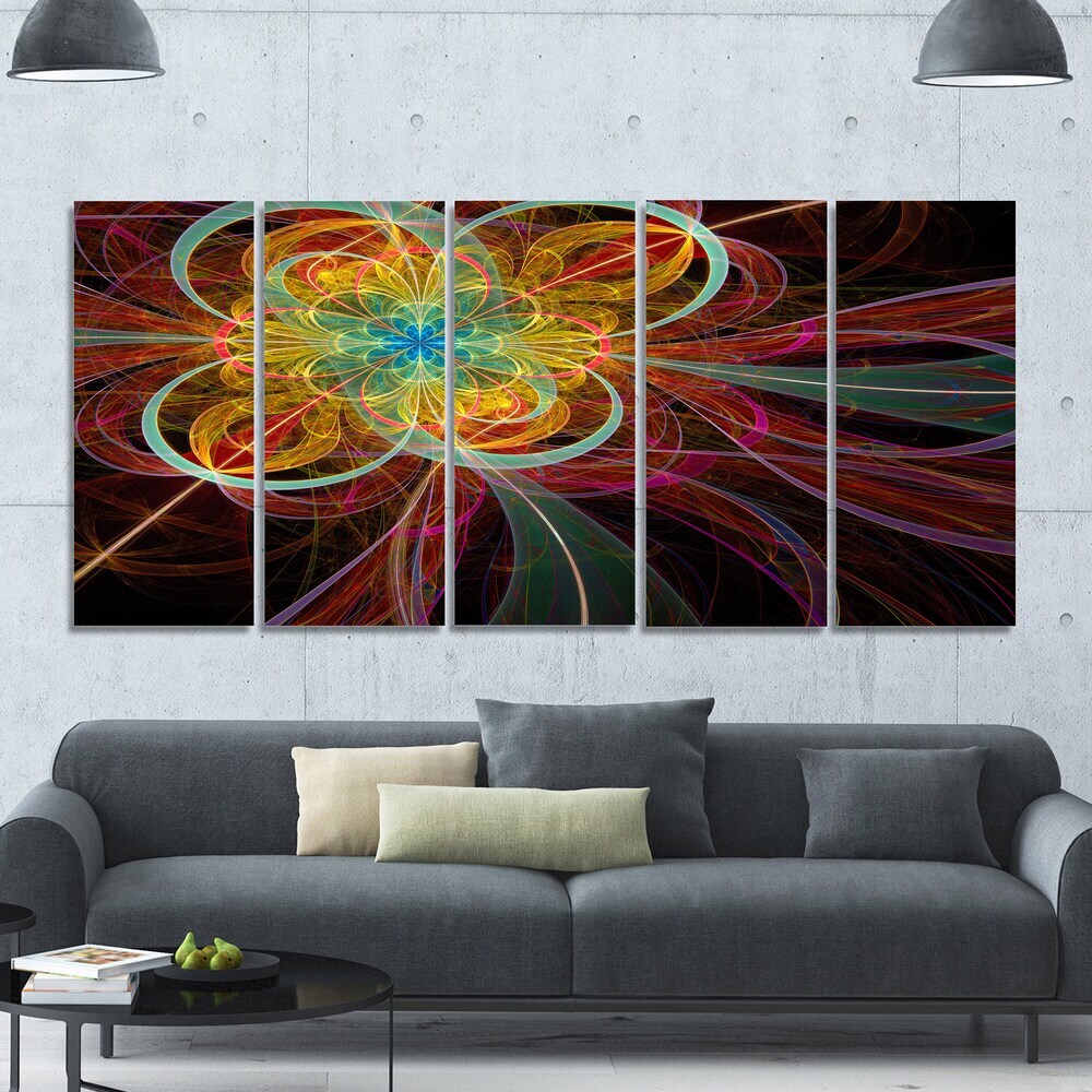 Vibrant Red Fractal Flower Abstract Oversized Wall Art by Designart