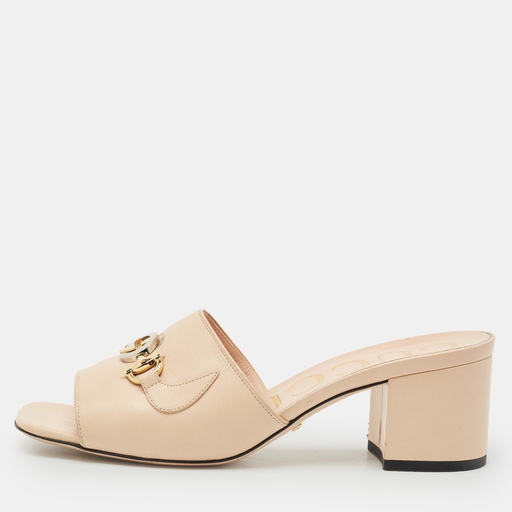 Gucci Beige Leather Zumi Slide Sandals EU 38.5 Women's Luxury Slides