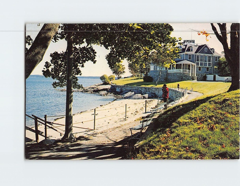 Postcard Sea Wall & Beach Bar Harbor Maine USA