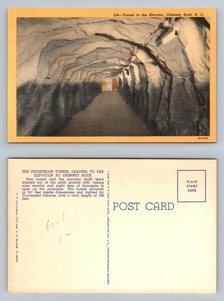 Chimney Rock, NC-North Carolina, Elevator Tunnel Solid Rock Vintage Postcard