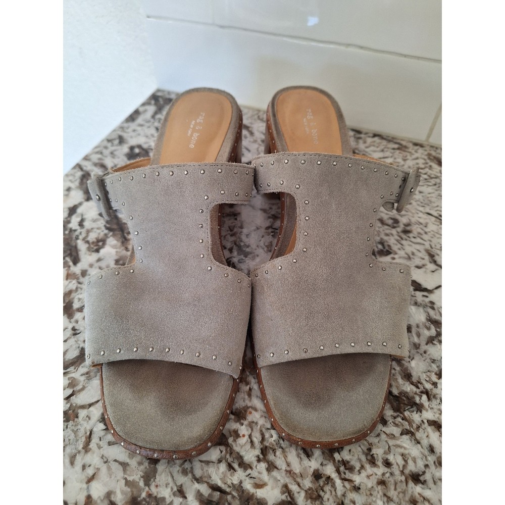 Rag & Bone Suede Gray And Silver Studded Heel Sandals  Size 7.5/38