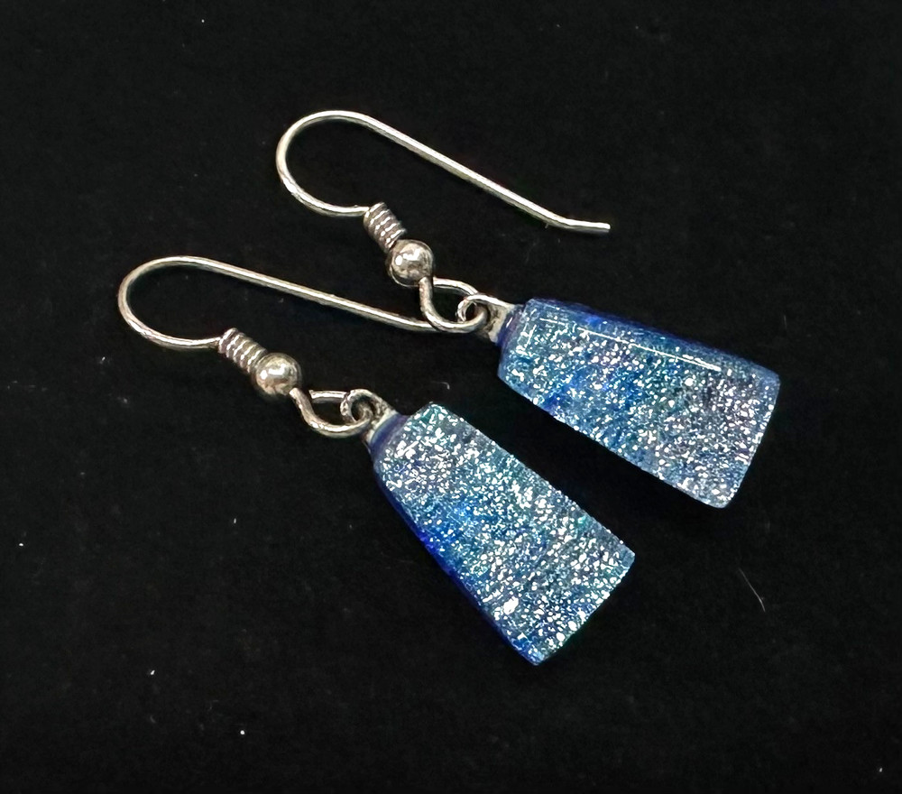 Vintage Blue Glitter Dangle Earrings MARKED 925 Sterling Silver Jewelry Lot H