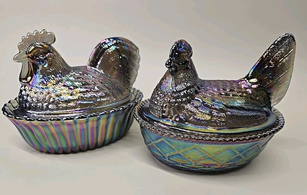 Rosso Westmoreland Hen & Rooster Carnival Glass Titanium Set