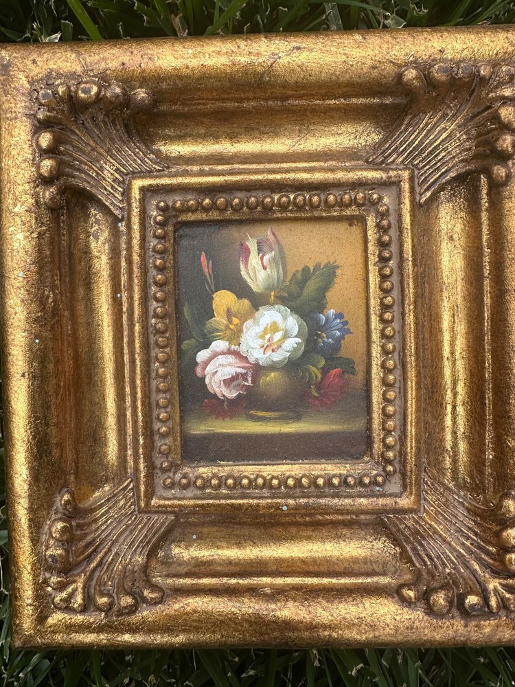 Vintage 1950's floral still life with beautiful frame.  8 X 7 and 1 & 1/2 deep