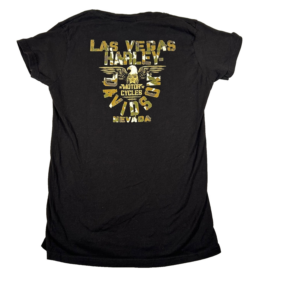 Harley-Davidson Las Vegas Nevada V-Neck T-Shirt Women’s XL Black Biker Graphic