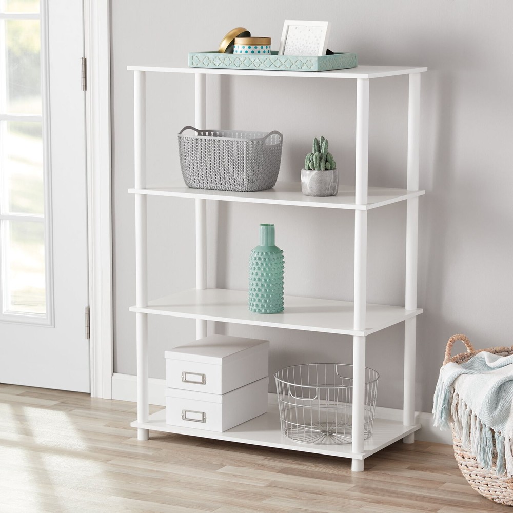 4-Shelf Storage Bookcase, Free Standing Display Storage Cabinet Organizer, White