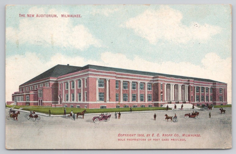 1908 Milwaukee Auditorium Postcard E.C. Kropp Posted Wisconsin Architecture