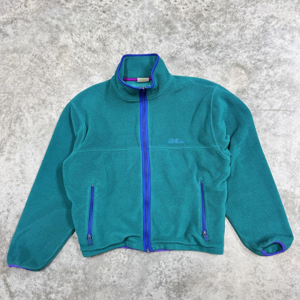 Vintage LL Bean Jacket Mens Medium Teal Fleece Full Zip Mock Neck Outdoor 90s