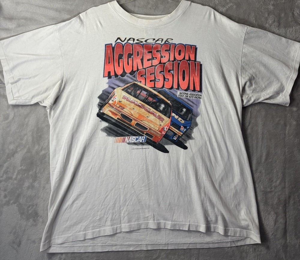 Vintage NASCAR Aggression Session Tee XL Single Stitch 90s Motorsport Racing