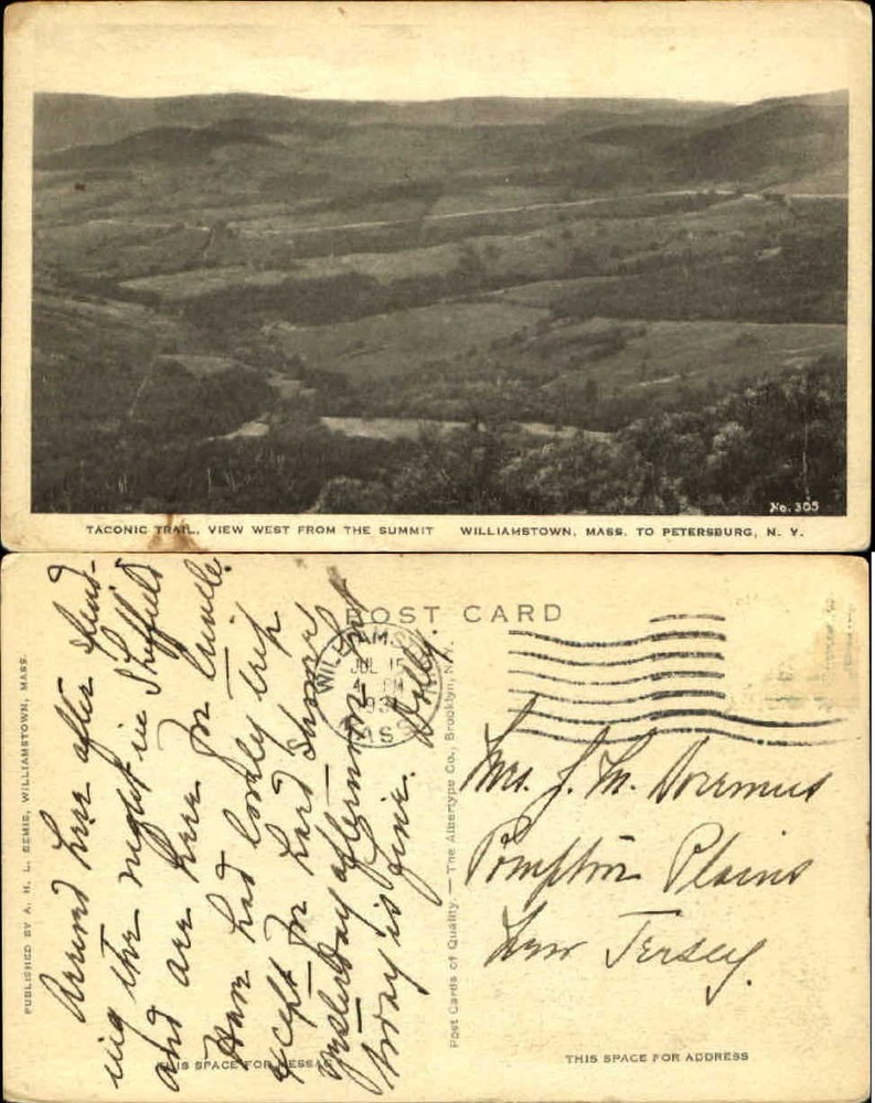 Taconic Trail west from summit Williamstown Massacuhsetts ~ vintage postcard