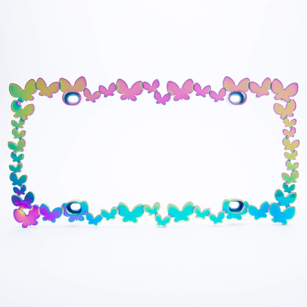 3D Butterfly Chameleon Chrome Metal License Plate Frame