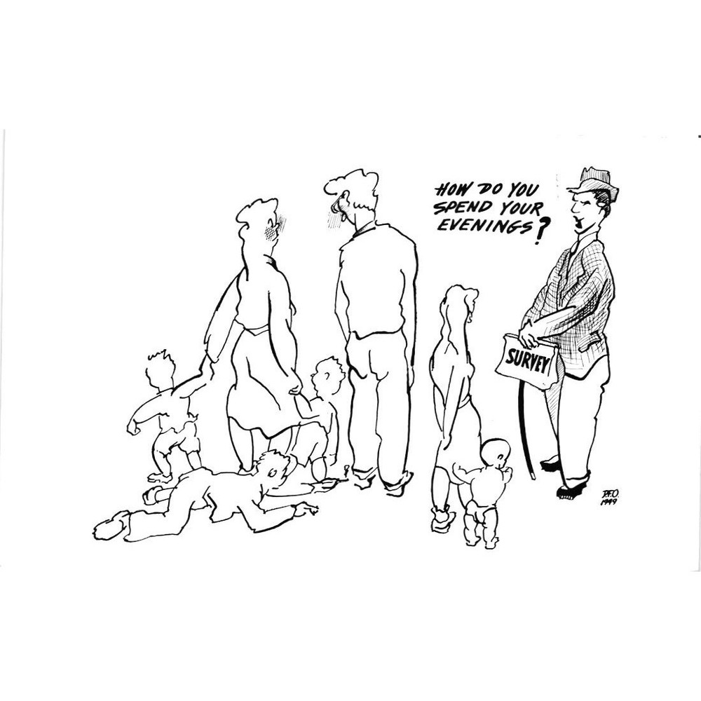Vintage 1949 Don Osterloh Cartoon Postcard Humorous Family Survey Gene Woods Art