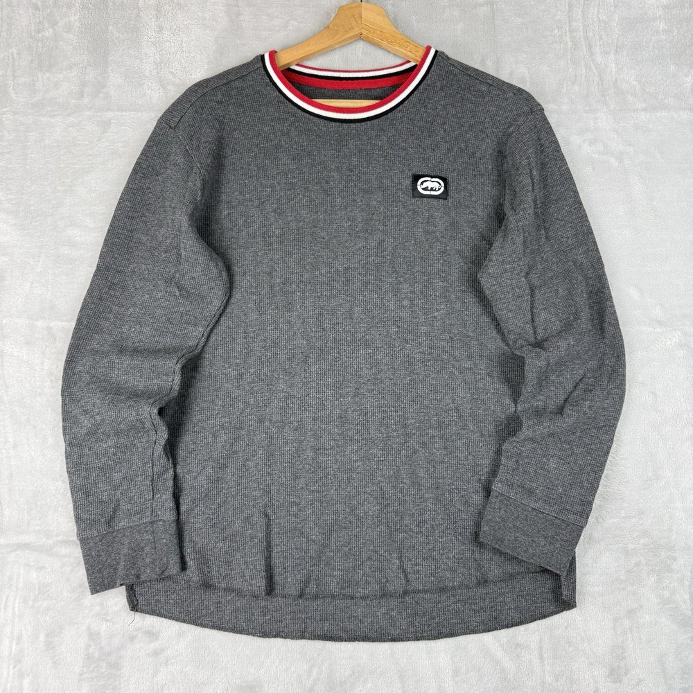 Ecko Unltd Thermal Shirt Mens L Gray Waffle Knit Long Sleeve Streetwear Skater