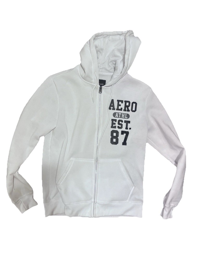 Aéropostale White Full Zip Hoodie Women Logo Hooded Long Sleeve Cotton Blend