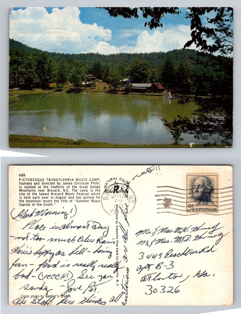 Brevard, NC-North Carolina, Transylvania Music Camp Lake Vintage c1967 Postcard