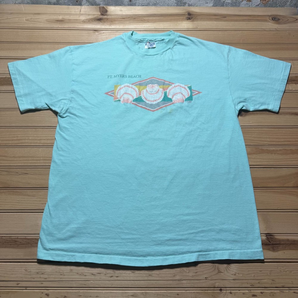Vintage 80s Fort Myers Beach Florida Seashell Souvenir T-Shirt USA Made Size XL