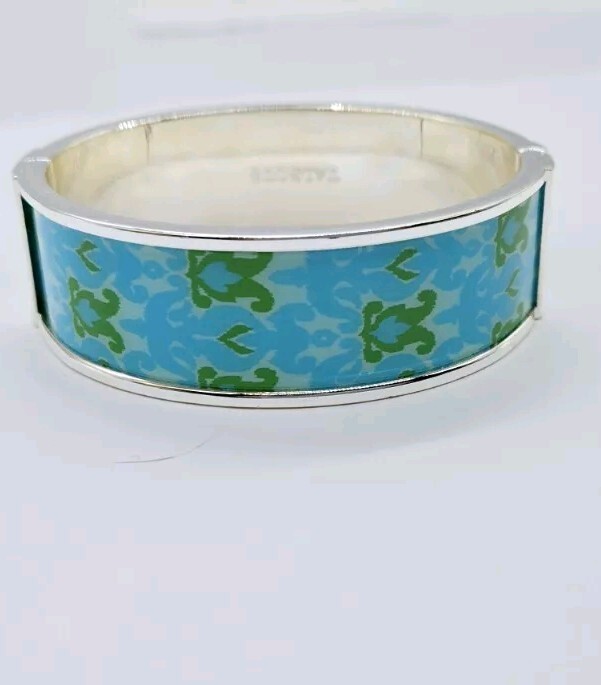 Talbots Blue & Green Magnetic Close Bangle Bracelet Art Deco Silver tone