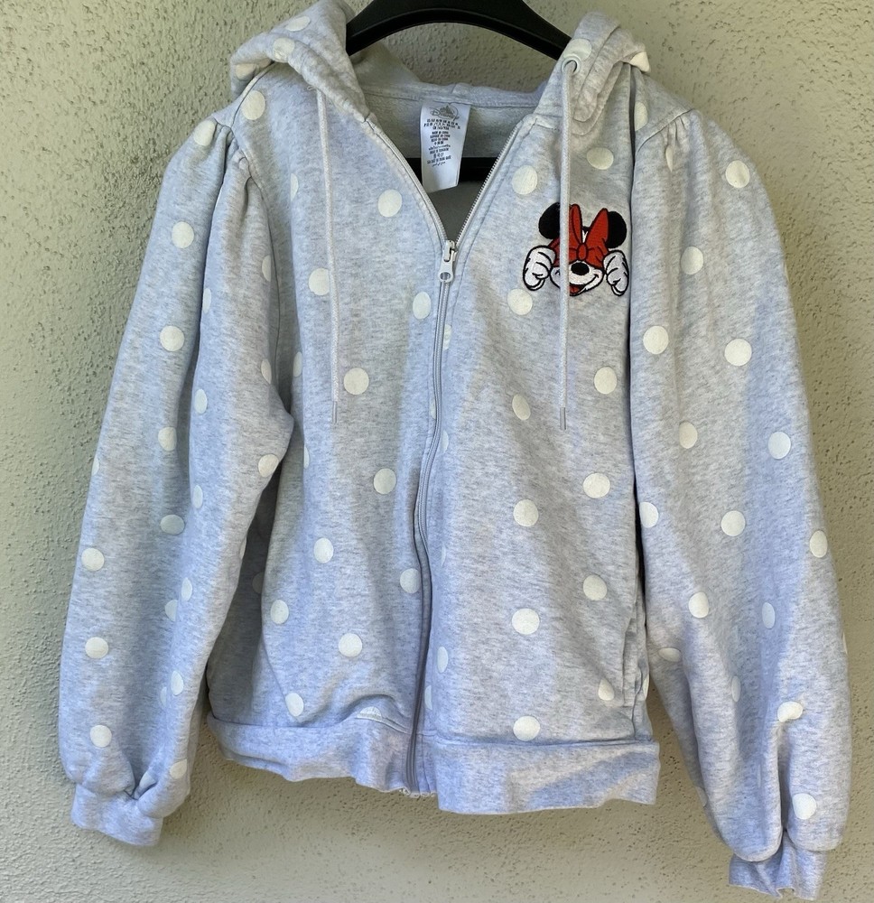 Disney Minnie Mouse Polka Dot Full Zip Hoodie Gray Women's Regular M