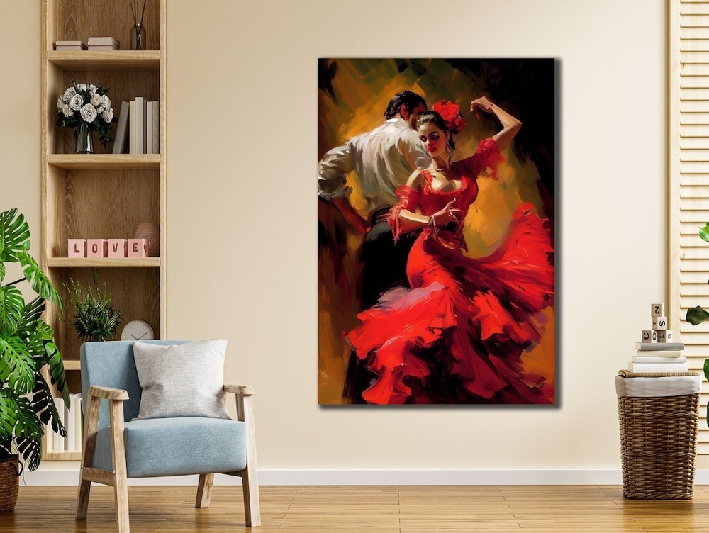 Couple Dancing Spain Style Red Paint Unframed Canvas Print Australian Wall Art