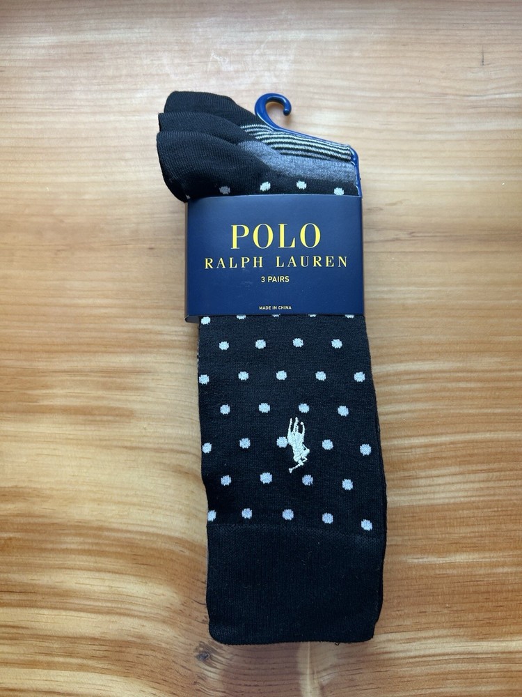 Polo Ralph Lauren Dress Socks 3 Pair Mens Large 10-13 Gray & Black