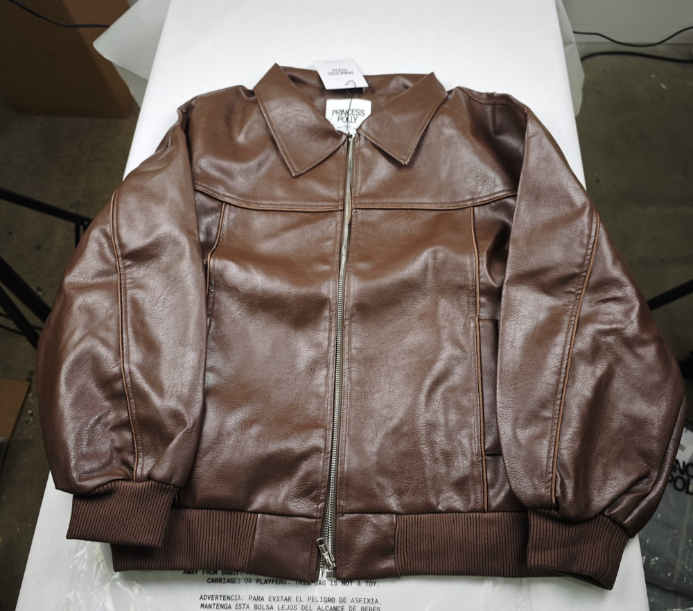 Princess Polly GOLDSMITH FAUX LEATHER BOMBER JACKET Brown sz 0, 2 and 6