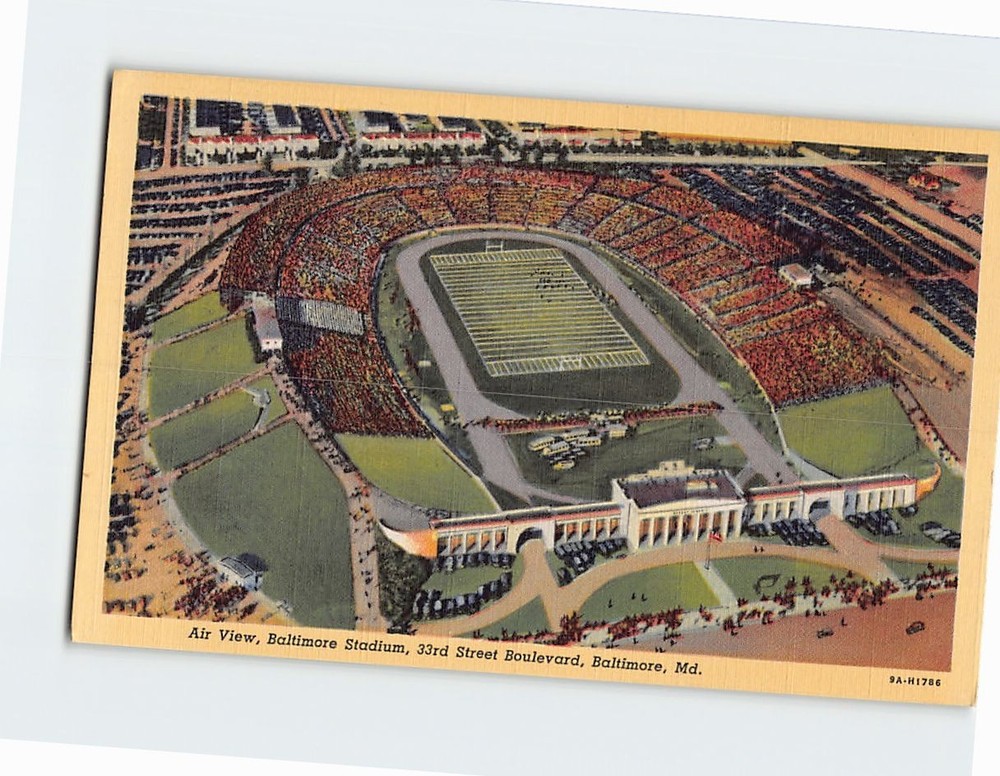 Postcard Aerial view of Memorial Stadium in Baltimore Maryland