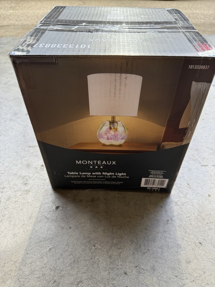 Monteaux Lighting 15.63 in 2-Light Antique Brass Table Lamp with Fabric Shade