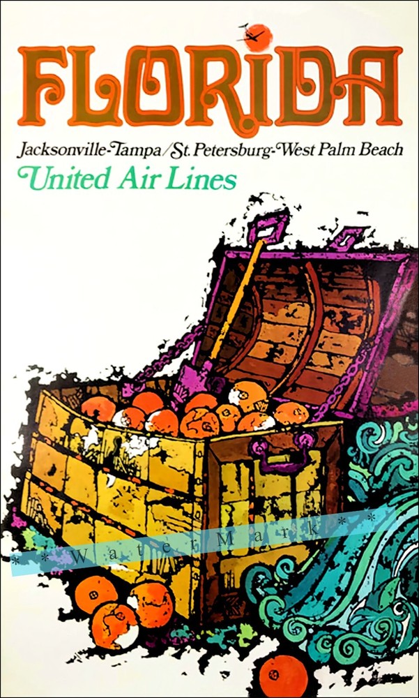 Florida 1966 Gold Chest Vintage Poster Print Retro Style  Air Travel Wall Art