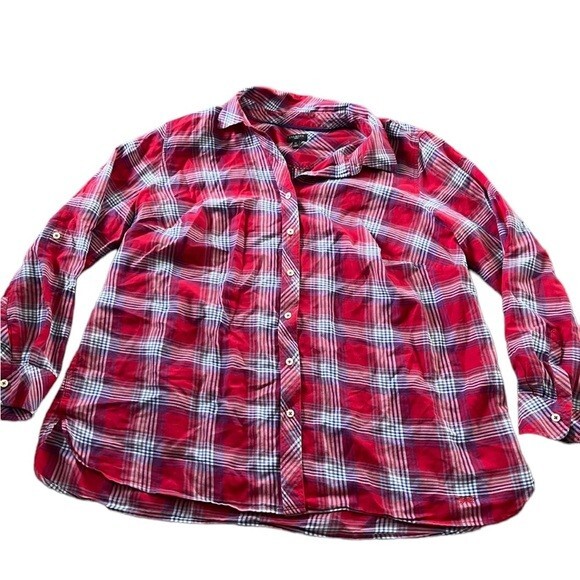Talbots Womens Red Blue Plaid Button Down Long Sleeve Shirt Size 1X