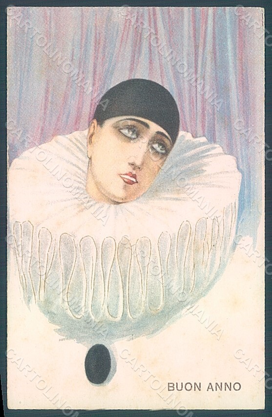 Artist Signed Chiostri Pierrot Happy New Year serie 215 postcard HR2431