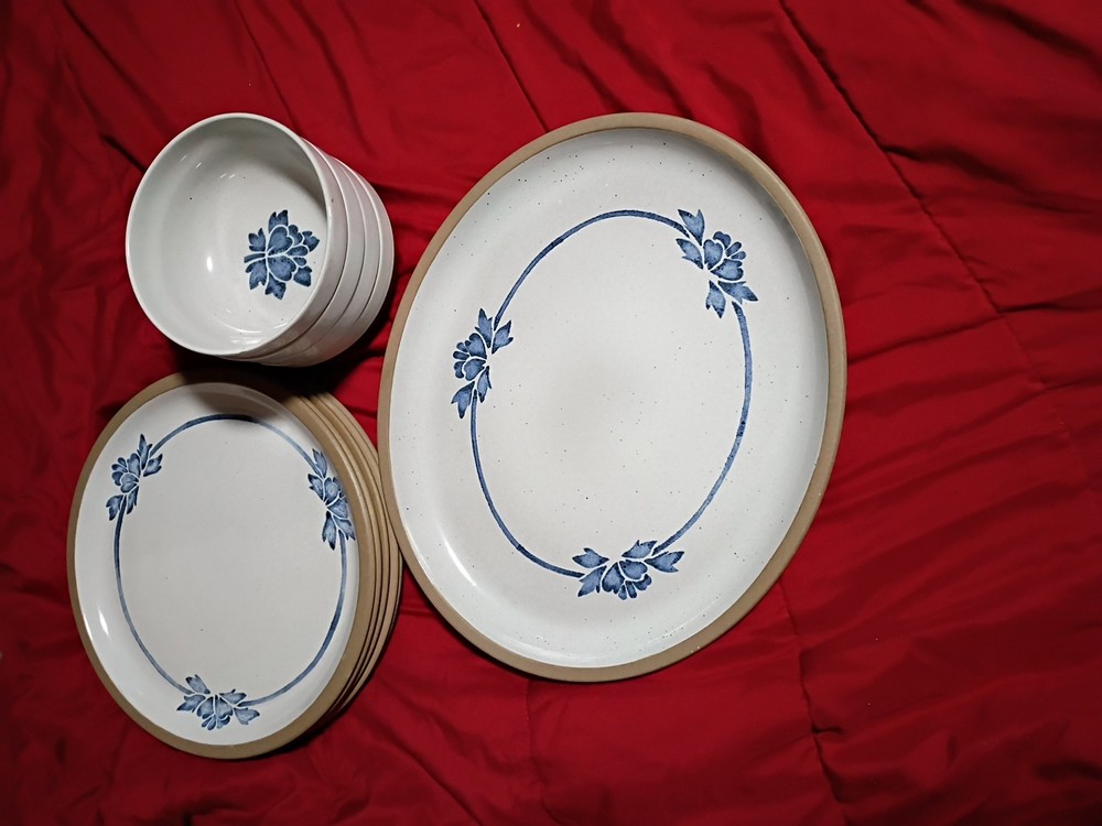 Midwinter Stoneware DinnerwareSet(Made in England)PlatesBowlsPlatter–Blue Floral