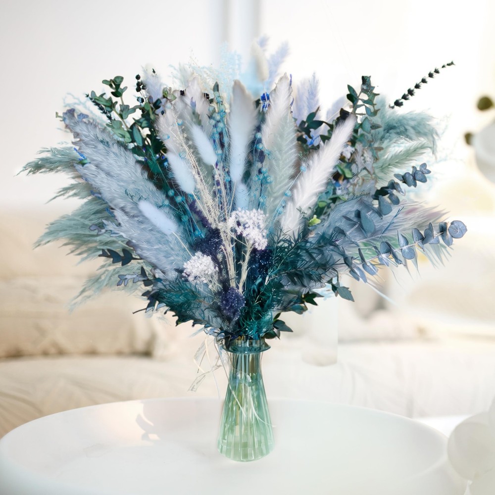 Pampas Grass Decor Dried Flowers with Blue Pampas Grass Boho Floral Arrangeme...